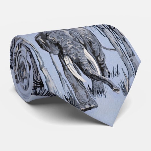 青い森の中を歩くゾウ ネクタイ (ロール)