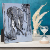 青い森の中を歩くゾウ フォトプラーク (側面)