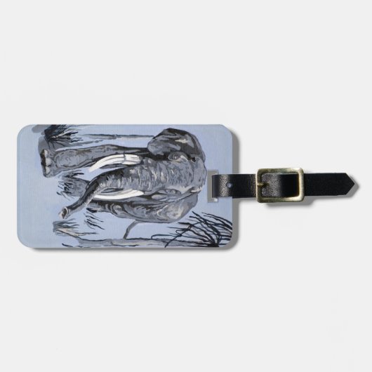 青い森の中を歩くゾウ ラゲッジタグ (正面横)