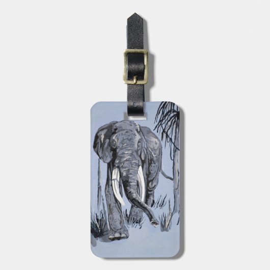 青い森の中を歩くゾウ ラゲッジタグ (正面縦)