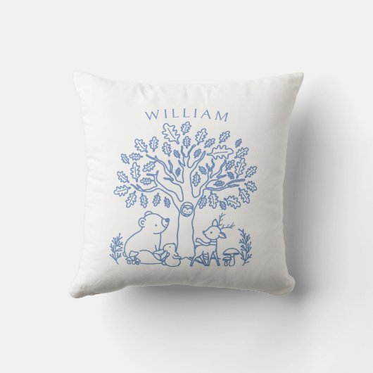 青い森の動物と木 クッション (裏面)