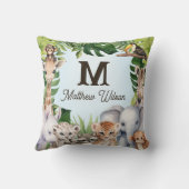 青い森の動物パーソナライズされた男の赤ちゃん名 クッション (裏面)