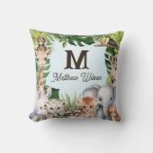 青い森の動物パーソナライズされた男の赤ちゃん名 クッション (正面)