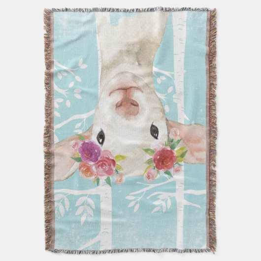 青い森の羊に花を咲かせる幸せな動物 スローブランケット (正面縦)