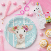 青い森の羊に花を咲かせる幸せな動物 ペーパープレート (パーティー)