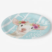 青い森の羊に花を咲かせる幸せな動物 ペーパープレート (アングル)