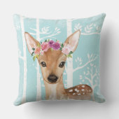 青い森の鹿に花が咲くハッピーアニマル クッション (裏面)