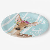 青い森の鹿に花が咲くハッピーアニマル ペーパープレート (アングル)