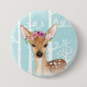 青い森林シカの花を持つ幸せな動物 缶バッジ (正面)