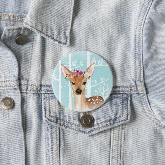 青い森林シカの花を持つ幸せな動物 缶バッジ (インサイチュ)