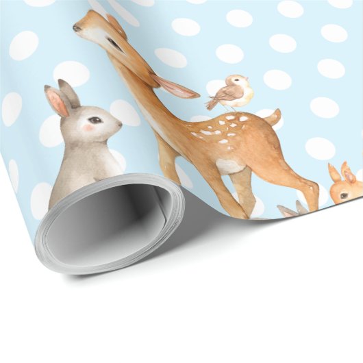 青い森林動物のベビーシャワーの第1誕生日 ラッピングペーパー (ロールコーナー)