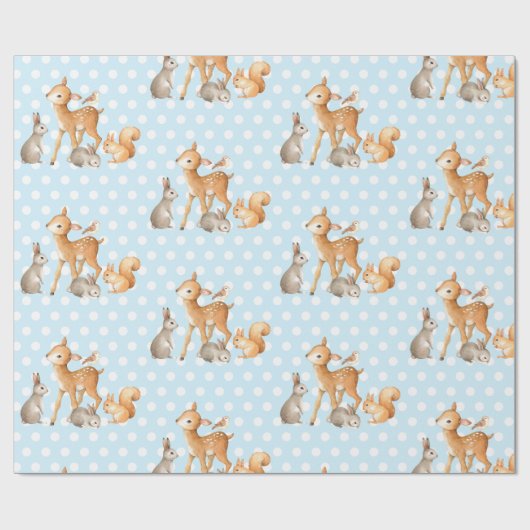 青い森林動物のベビーシャワーの第1誕生日 ラッピングペーパー (フラット)