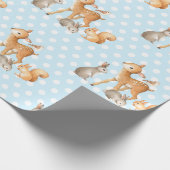 青い森林動物のベビーシャワーの第1誕生日 ラッピングペーパー (角)
