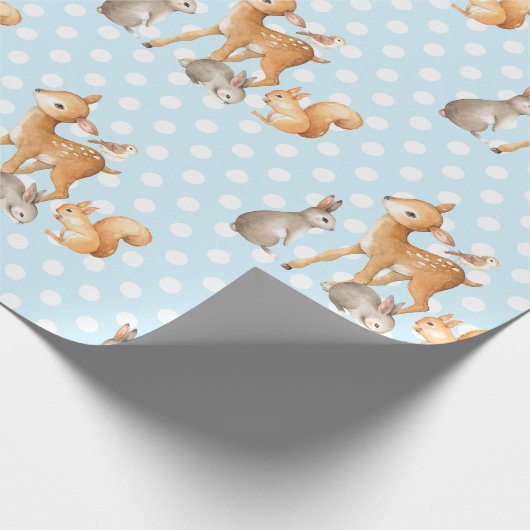 青い森林動物のベビーシャワーの第1誕生日 ラッピングペーパー (角)