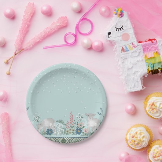 青い森林子ヒツジの紙皿7つ ペーパープレート (パーティー)