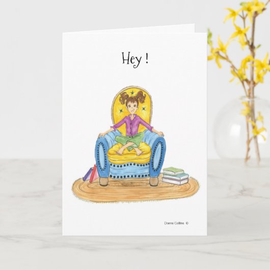 青い椅子に座った女の子いつまで不機嫌? カード (黄色い花)