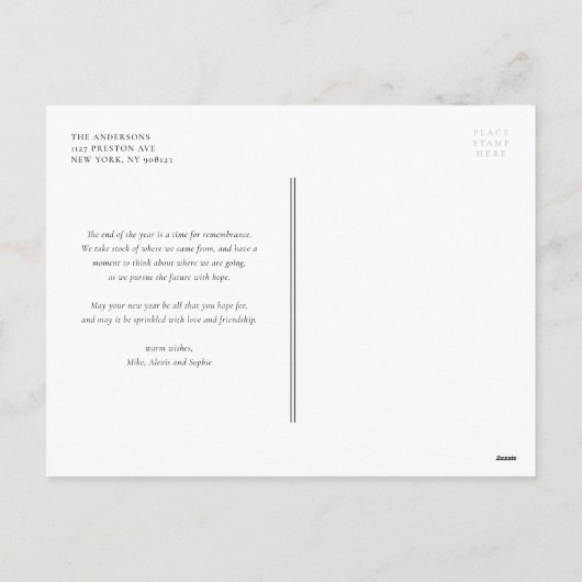 青い植物のフレーム ハッピーハヌカッハ フォト シーズンポストカード (裏面)