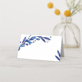 青い植物のプレイスカード。ネイビーの結婚式の席次表 プレイスカード