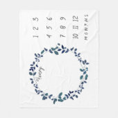 青い植物のリースのベビーのマイル標石のフリース フリースブランケット (正面)