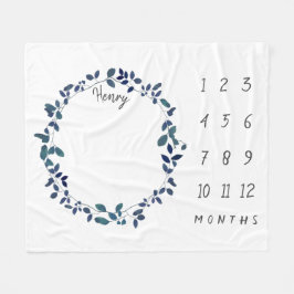 青い植物のリースのベビーのマイル標石のフリース フリースブランケット