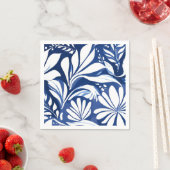 青い植物の水彩花の白い模様 スタンダードカクテルナプキン (インサイチュ)