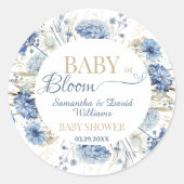 青い植物の野生の花 赤ちゃんが咲く ベイビーシャワー ラウンドシール (正面)