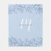 青い植物名パーソナライズされた称及びモノグラム フリースブランケット (正面)