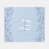 青い植物名パーソナライズされた称及びモノグラム フリースブランケット (正面(横))