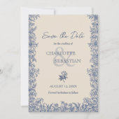 青い植物性のヴィン縁どテージ結婚式 セーブザデート (正面)