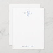 青い植物性モノグラム文パーソナライズされた具 ノートカード (正面/裏面)