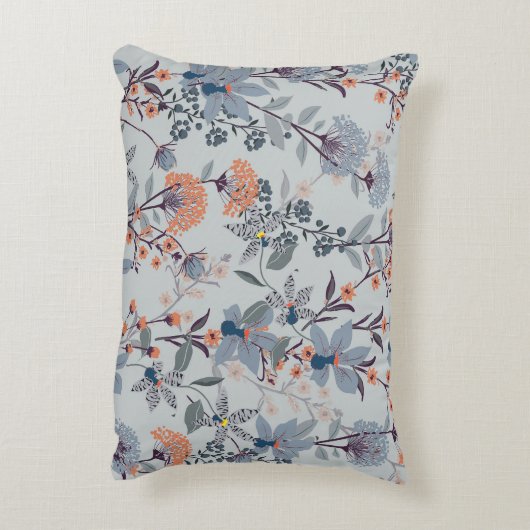 青い植物模様の野生の花。 アクセントクッション (裏面(縦))