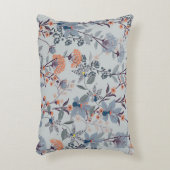 青い植物模様の野生の花。 アクセントクッション (正面(垂直))