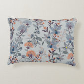 青い植物模様の野生の花。 アクセントクッション (裏面)