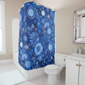 青い植物絞りシャワーカーテン シャワーカーテン (インサイチュ)