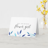 青い植物花の女の子 カード (黄色い花)