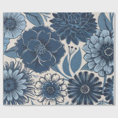 青い植物花：エレガントフローラ芸術 ラッピングペーパー (フラット)