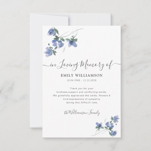 青い植物葬式ありがとう サンキューカード (正面)