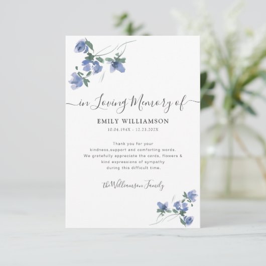 青い植物葬式ありがとう サンキューカード (スタンド正面)