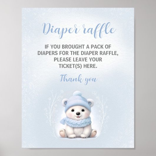 青い極性クマ赤ちゃんシャワーおむつラッフルサイン ポスター (正面)