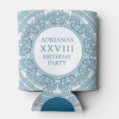 青い模様のギリシャのトガパーティーのテーマです。 缶クーラー (裏面)