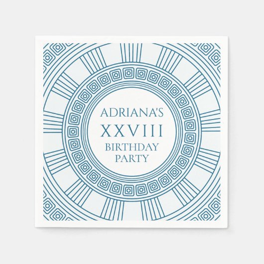 青い模様のギリシャの誕生日パーティー スタンダードカクテルナプキン (正面)