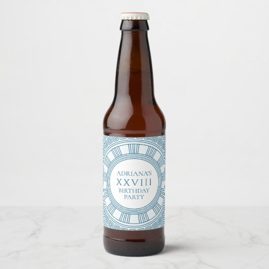青い模様のギリシャパーティーテーマ ビールラベル (正面)