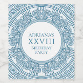 青い模様のギリシャ トーガパーティーテーマ ワインラベル (シングルラベル)