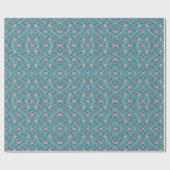 青い模様のピンク色の花 ラッピングペーパー (フラット)