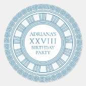 青い模様の古代ギリシャ風パーティー ラウンドシール (正面)