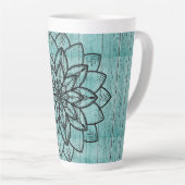 青い樹齢の木材の曼荼羅 カフェラテマグ (右アングル)