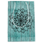 青い樹齢の木材の曼荼羅 ミディアムペーパーバッグ (正面)