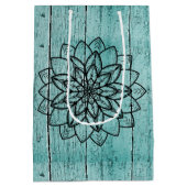 青い樹齢の木材の曼荼羅 ミディアムペーパーバッグ (裏面)