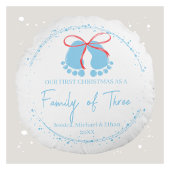 青い機器シンボルの初めてのクリスマスパターン ラウンドクッション