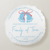 青い機器シンボルの初めてのクリスマスパターン ラウンドクッション (正面)